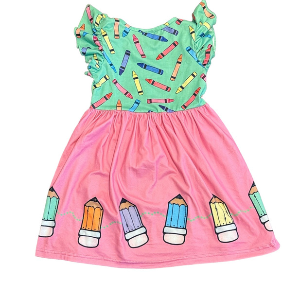 Colorful Crayon Print Kids Dress Size 4-5 - Picture 2 of 3
